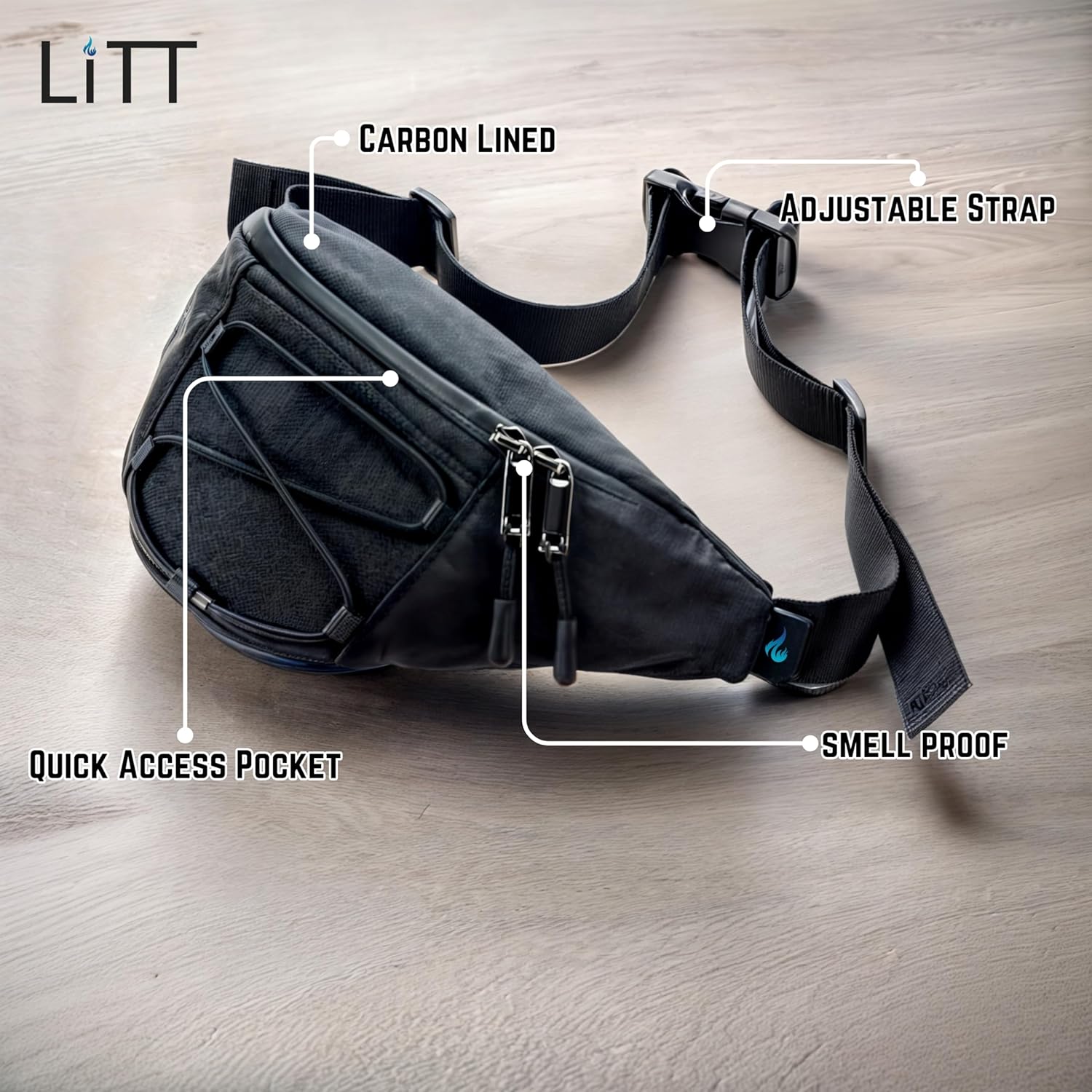 LITT - Stash Bum Bag - Carbon Lined Stash Bum Bag Adjustable Strap and Discreet Storage