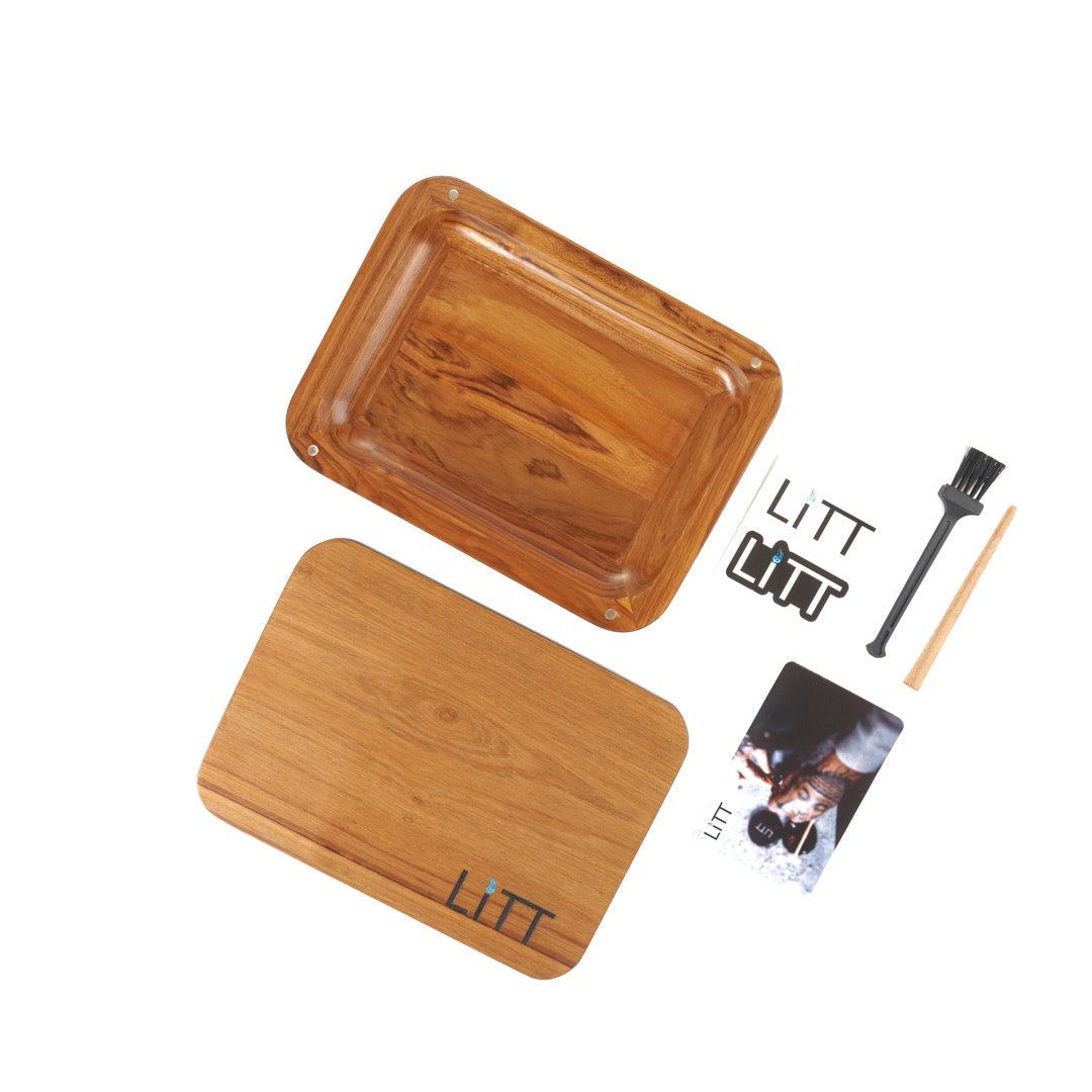 LiTT Stash Wooden Rolling Tray with Magnetic Lid
