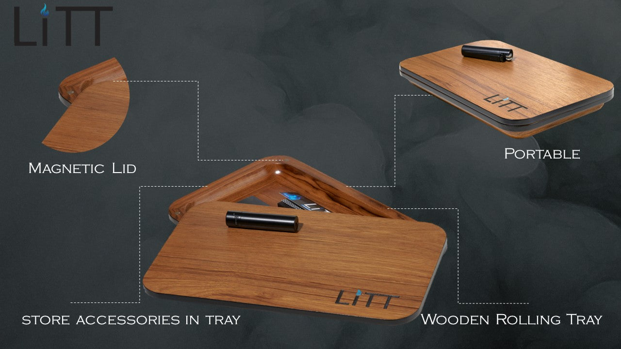 LiTT Stash Wooden Rolling Tray with Magnetic Lid