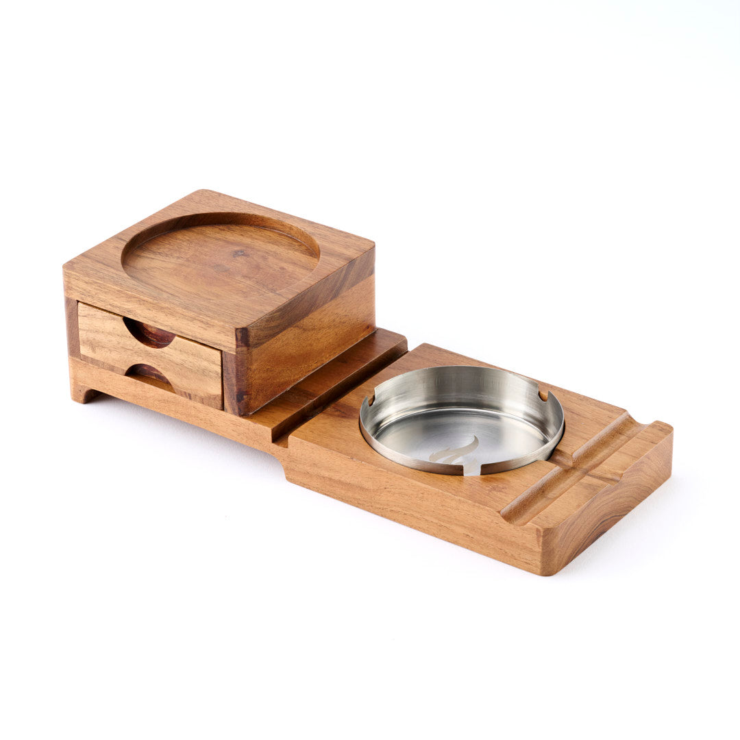 LITT - Dual Function Wooden Tray for Whisky Glasses and Cigar Holder