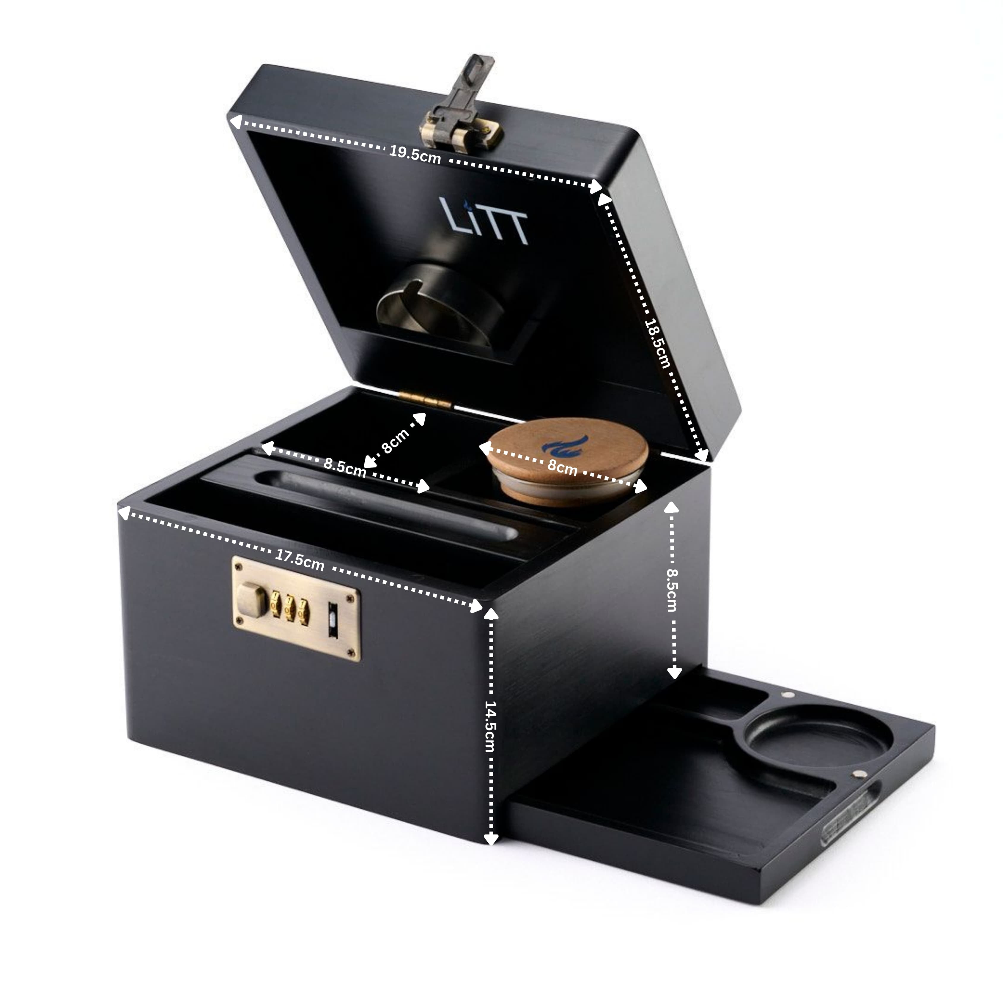 LITT - Stash Box Set with Glass Jar, Hidden Tray, and Storage Box (Black)