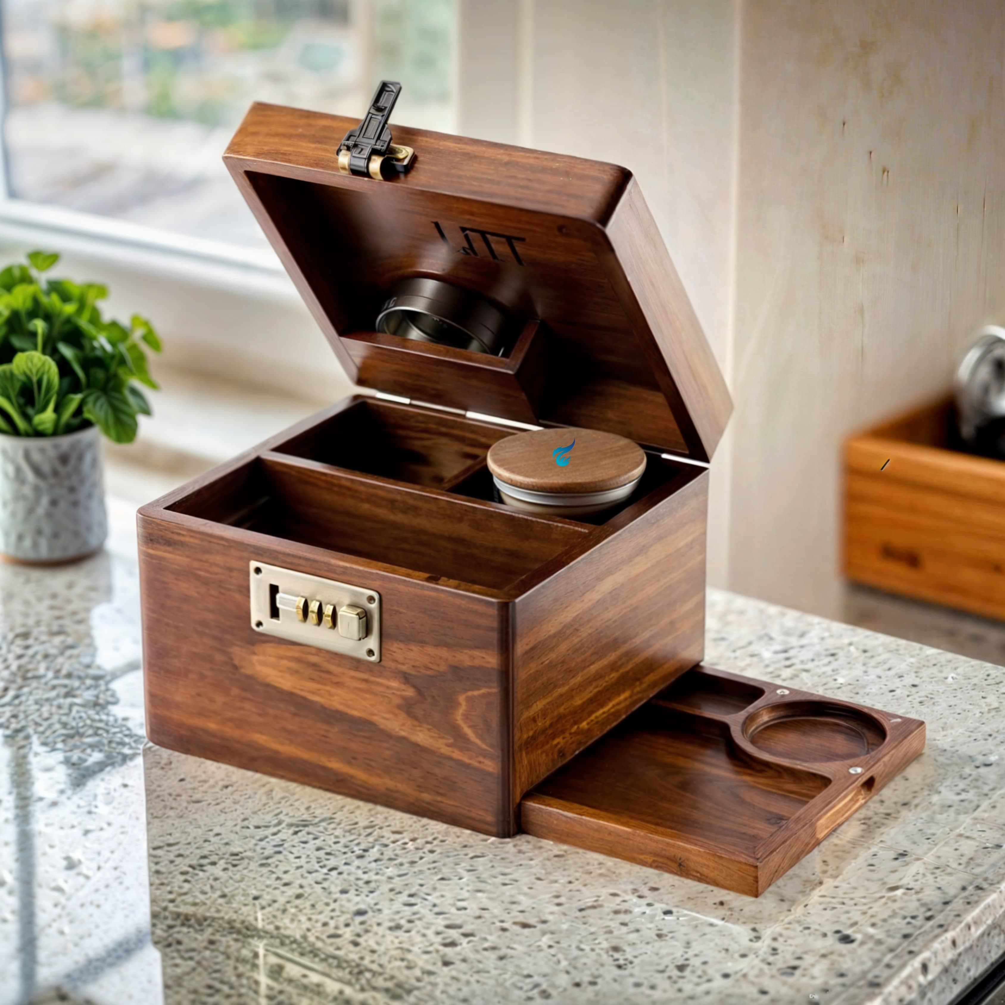 LITT - Stash Box Set with Glass Jar, Hidden Tray, and Storage Box (Brown)